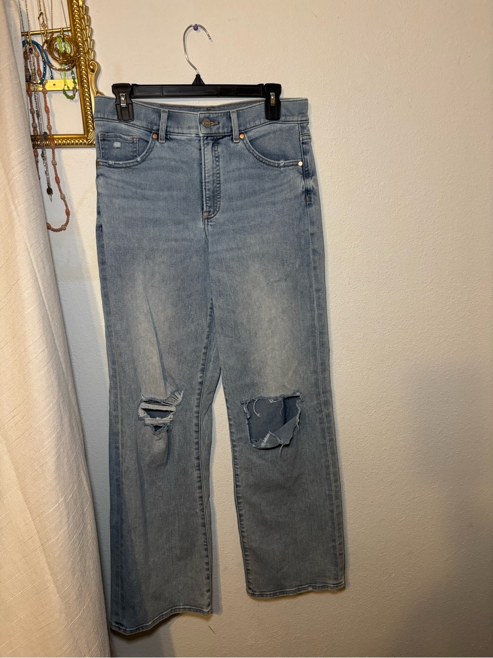 Express Light Blue Wide-Leg Distressed Jeans